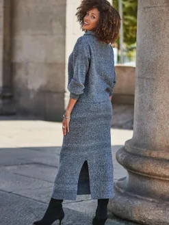 Discount Sosandar Grey Knitted Midaxi Skirt