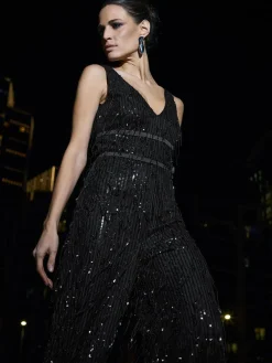 Best Star by Julien MacDonald Black Tassel Sequin Jumpsuit