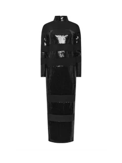 Online Star by Julien MacDonald Black Sequin Stripe Maxi Dress