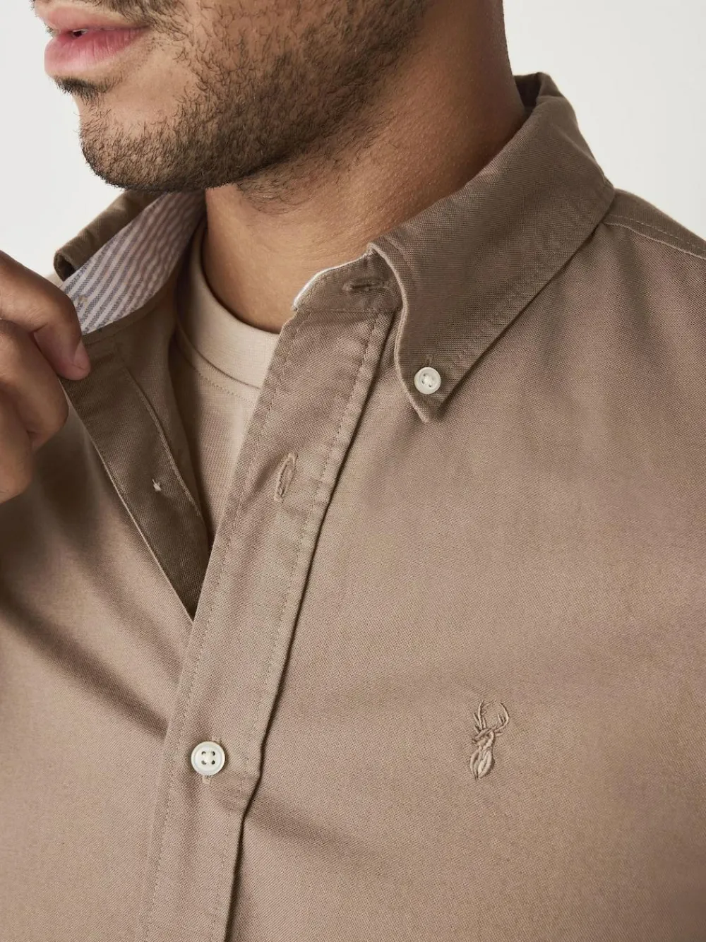 Next Stone Natural Regular Fit Long Sleeve Oxford Shirt