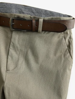 Hot Next Straight Fit Printed Belted Soft Touch Chino Trousers Stone