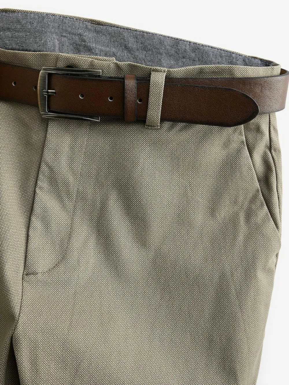 Hot Next Straight Fit Printed Belted Soft Touch Chino Trousers Stone