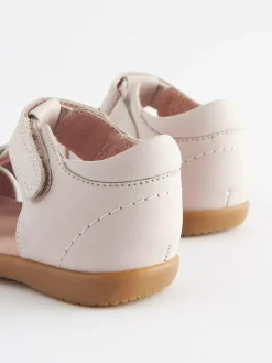 Best Next Wide Fit (G) Baby Touch Fastening Leather First Walker Sandals Stone