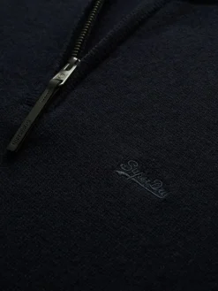 Clearance Superdry Blue Wool Blend Half Zip Jumper