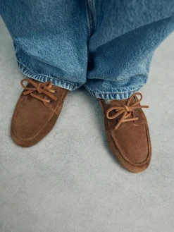 Next Tan Brown Extra Wide Fit Leather Round Toe Boat Shoes