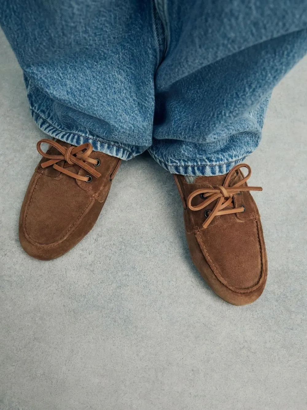 Next Tan Brown Extra Wide Fit Leather Round Toe Boat Shoes