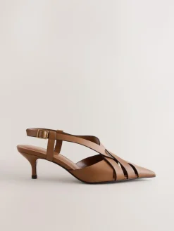 Online Next Forever Comfort® Leather Weave Point Toe Slingback Heels Tan Brown