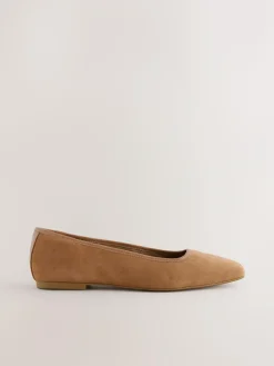 Next Tan Brown Forever Comfort® Leather Square Toe Ballerina Shoes^Women Flats