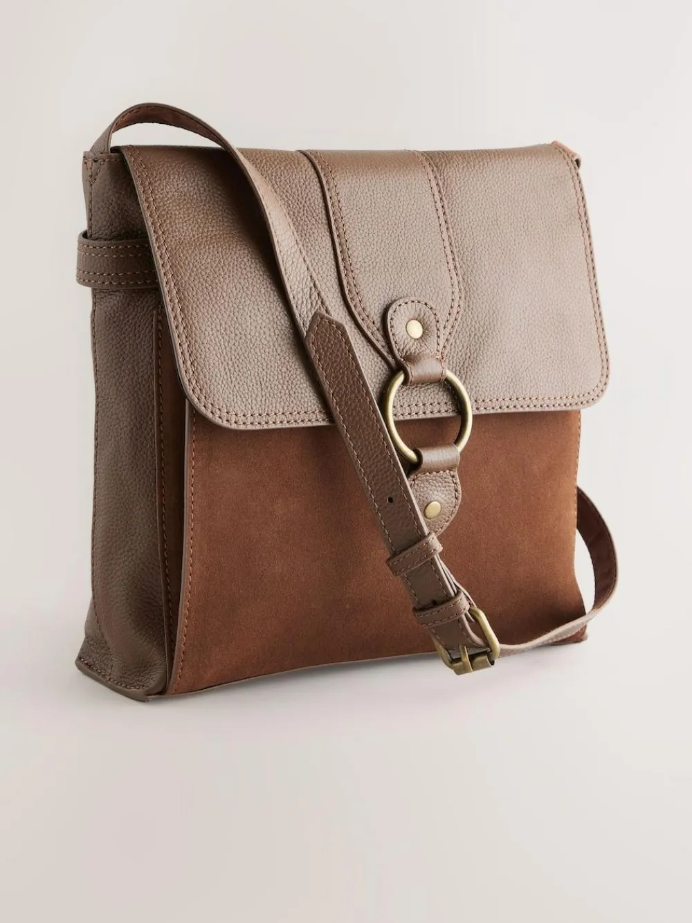 New Next Tan Brown Leather Pocket Messenger Bag