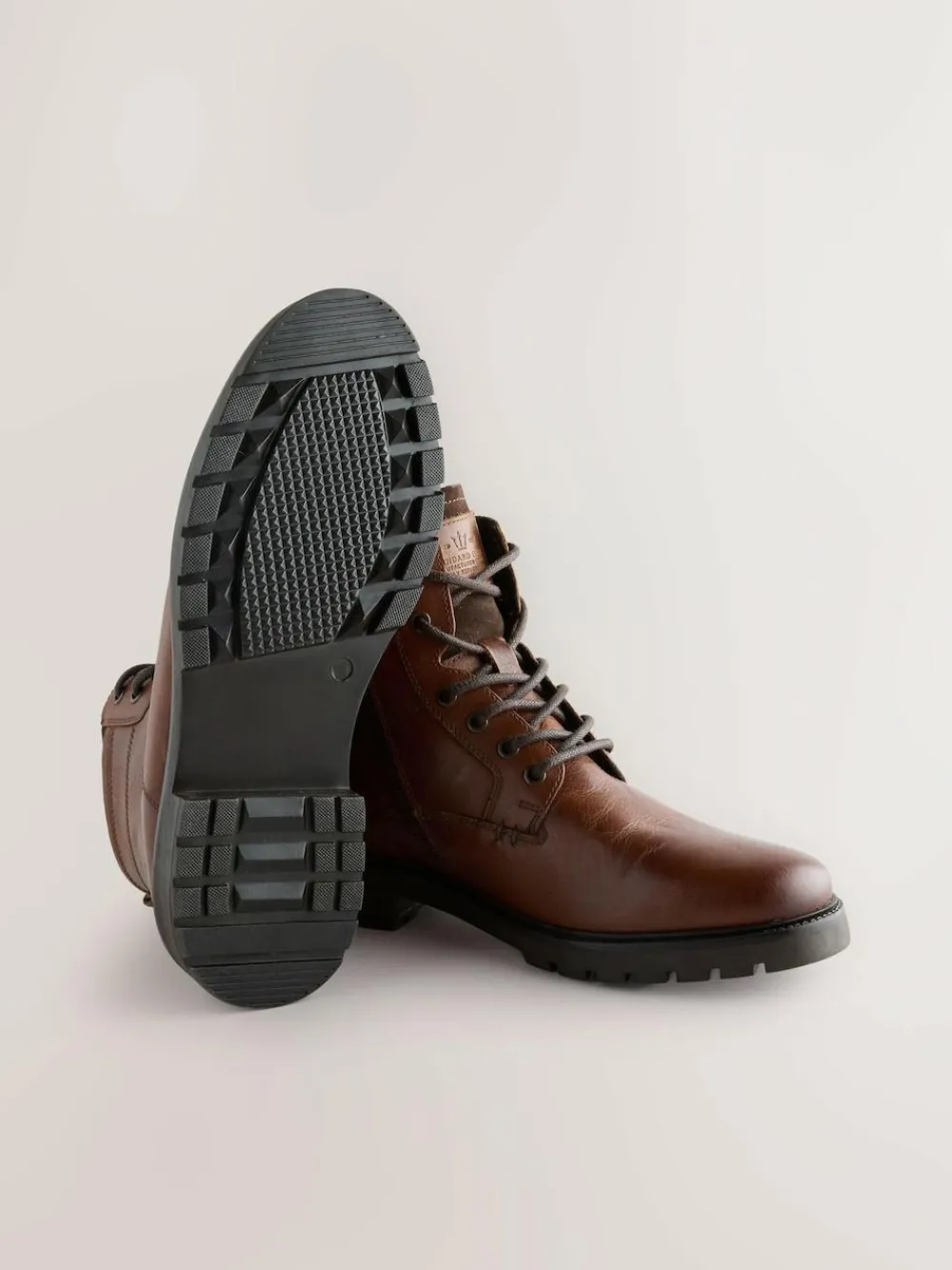 Outlet Next Leather Zip-Up Borg Lined Boots Tan Brown