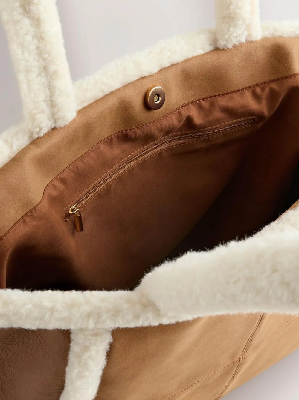 Next Tan Brown PU Borg Tote Bag^Women Bags