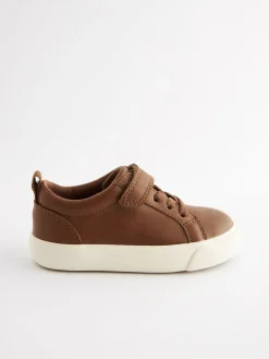 Online Next Standard Fit (F) Touch Fastening Elastic Lace Trainers Tan Brown
