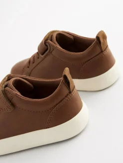Online Next Standard Fit (F) Touch Fastening Elastic Lace Trainers Tan Brown