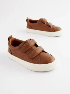 Best Next Standard Fit (F) Two Strap Touch Fastening Trainers Tan Brown