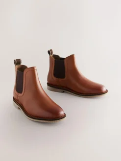 Next Tan Brown Standard Fit (F) Leather Chelsea Boots^BOY Boots|Boots
