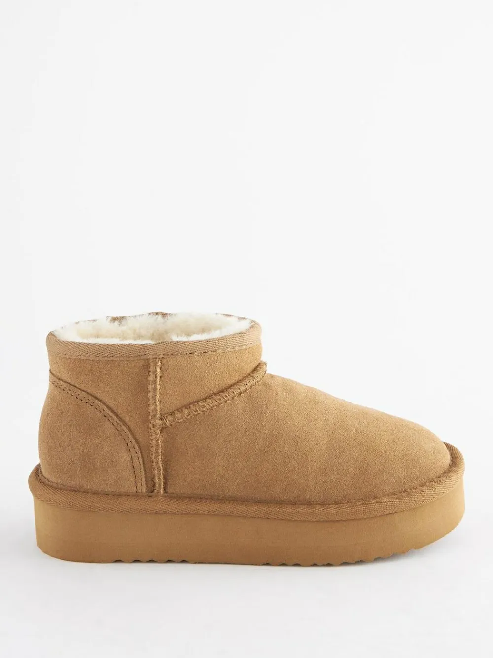New Next Tan Brown Standard Fit (F) Flatform Mini Warm Lined Water Repellent Suede Pull-On Boots