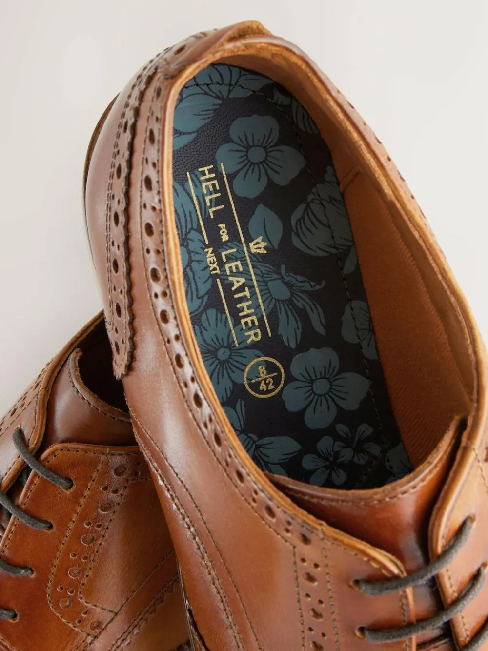 Online Next Standard Fit Leather Contrast Sole Brogue Shoes Tan Brown