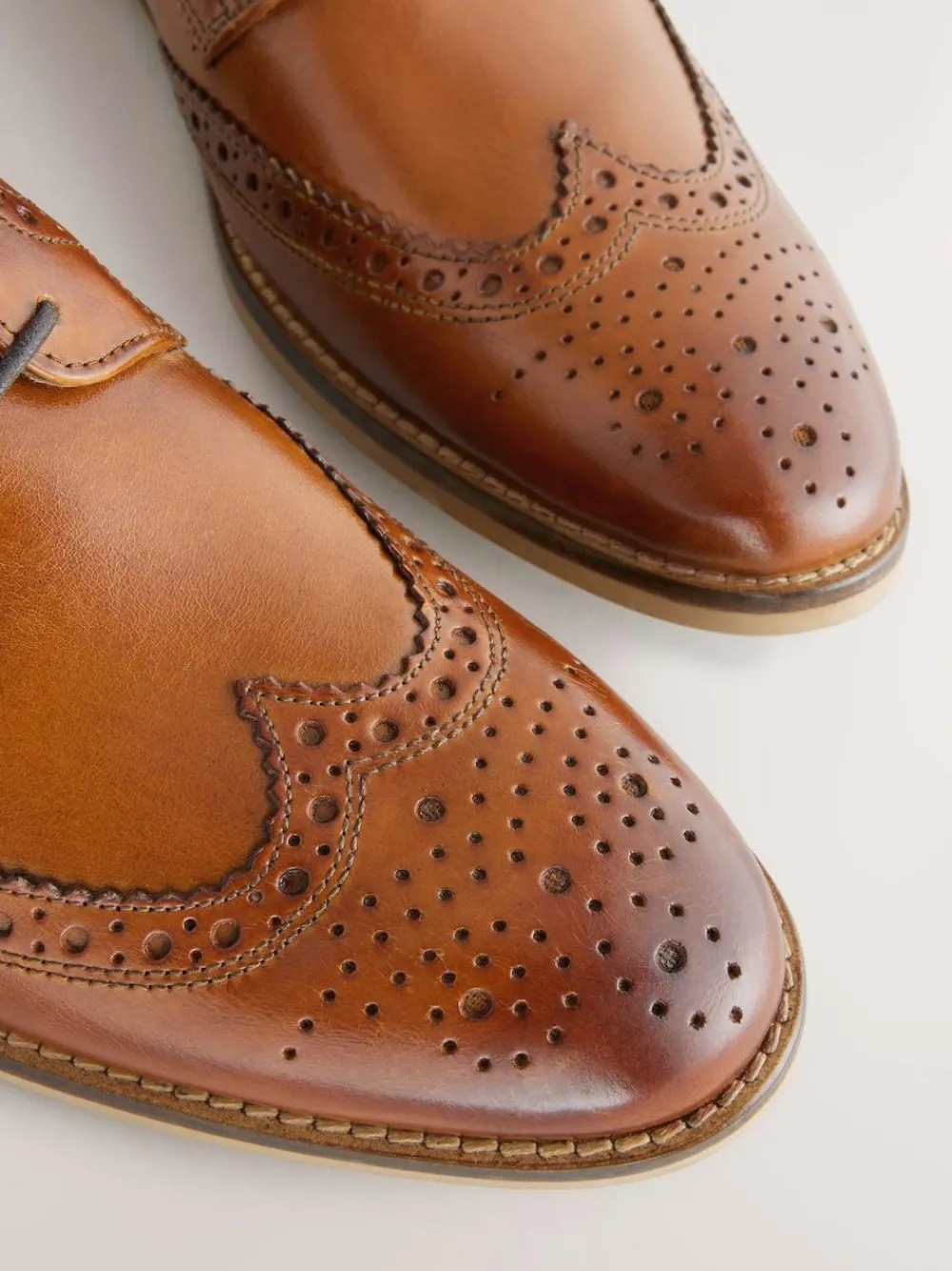 Online Next Standard Fit Leather Contrast Sole Brogue Shoes Tan Brown