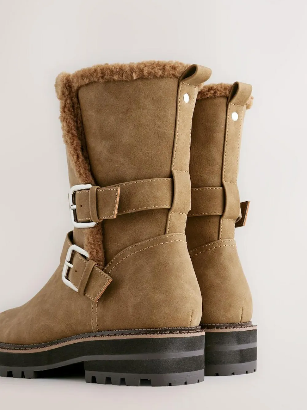Next Standard/Wide Fit Forever Comfort® Double Buckle Faux Fur Lined Ankle Boots^Women Wide Fit & Extra Wide Fit