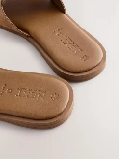 Next Tan Brown Standard/Wide Fit Slot Mule Sandals^Women Wide Fit & Extra Wide Fit