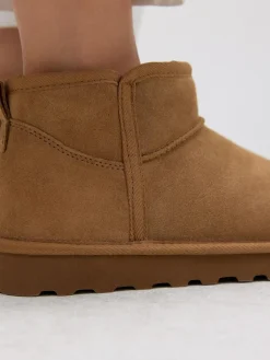 Outlet Next Extra Wide Fit Water Repellent Faux Fur Ankle Boots Tan Brown Suede