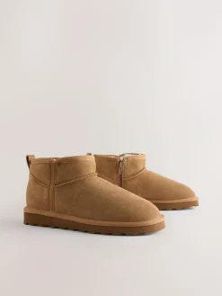 Outlet Next Extra Wide Fit Water Repellent Faux Fur Ankle Boots Tan Brown Suede