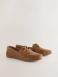 Next Standard Fit Leather Round Toe Boat Shoes^Women Flats|Wide Fit & Extra Wide Fit