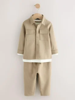 Next Tan Brown T-Shirt And Joggers 3 Piece Set (3mths-7yrs)^BOY Sets & Co-Ords|Sets & Co-Ords
