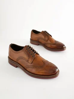 Next Tan Brown Wide Fit Leather Contrast Sole Chunky Brogues Shoes^ Shoes|Occasionwear