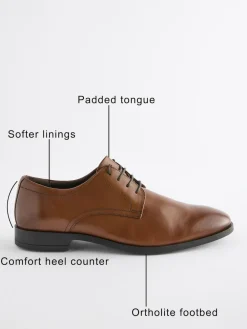 Best Next Wide Fit Leather Plain Derby Shoes Tan Brown