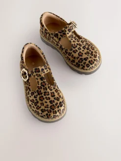 Clearance Next Standard Fit (F) T-Bar Shoes Tan/Animal Print