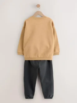Outlet Next Tan/Ecru/Charcoal Grey 2 Pack Sweatshirt and Joggers Set (3mths-7yrs)