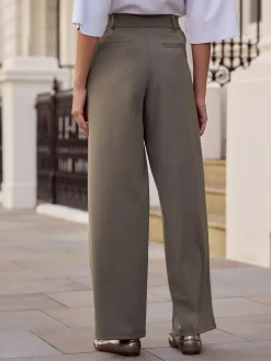 Clearance Next N. Premium Wide Leg Tailored Jersey Trousers Taupe Brown