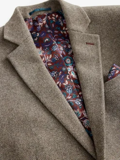 New Next Regular Fit Signature Wool Blend Herringbone Nova Fides Blazer Taupe Brown