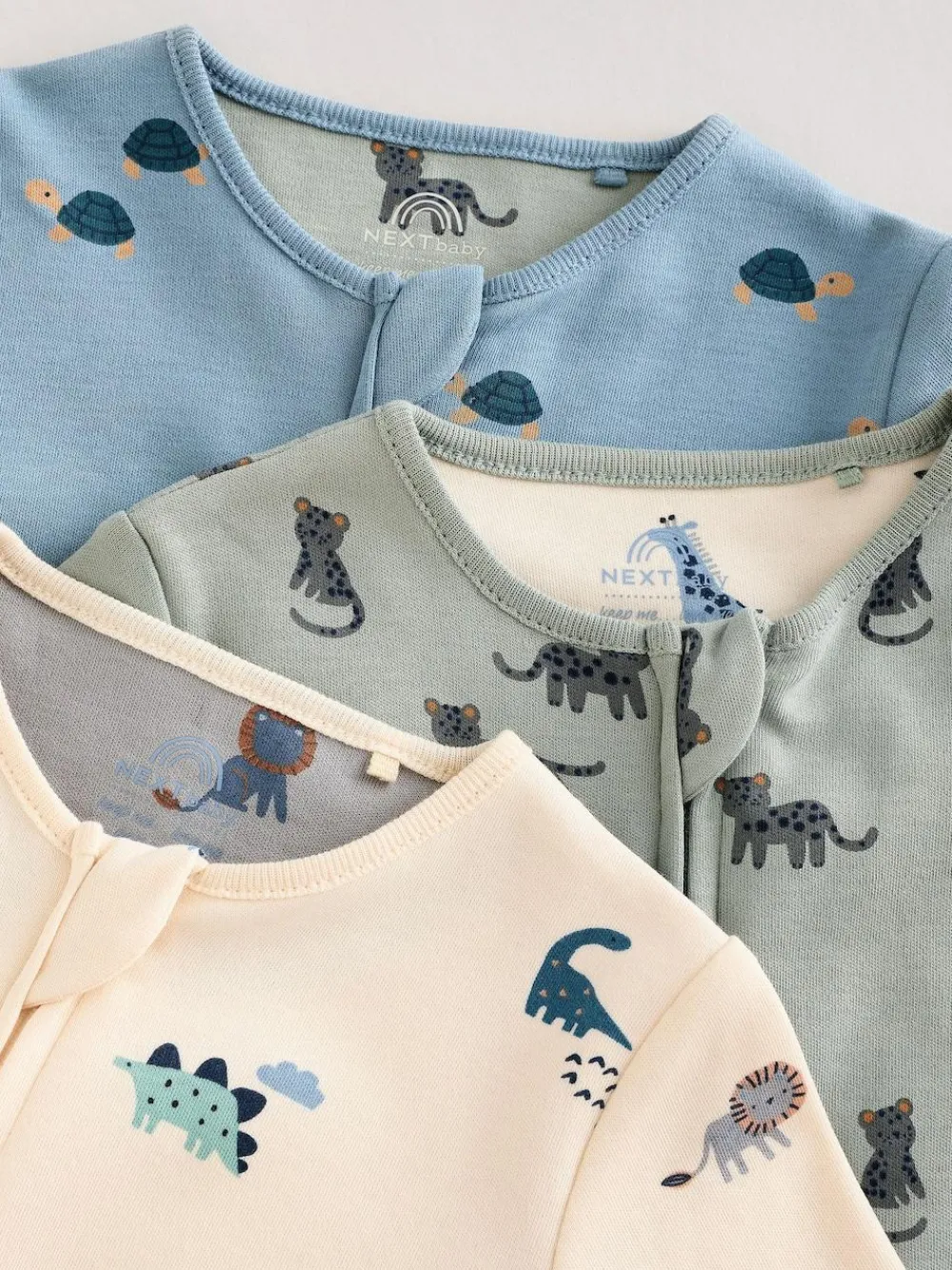 Online Next Teal Blue Baby Printed Zip Sleepsuits 3 Pack (0mths-3yrs)