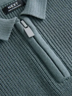 Online Next Long Sleeve Quarter Zip Knitted Polo Shirt (3mths-7yrs) Teal Blue