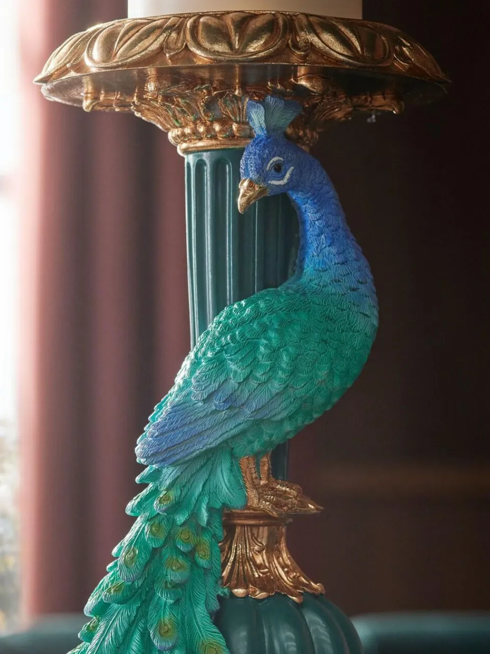 Next Teal Blue Peacock Candle Holder Pillar