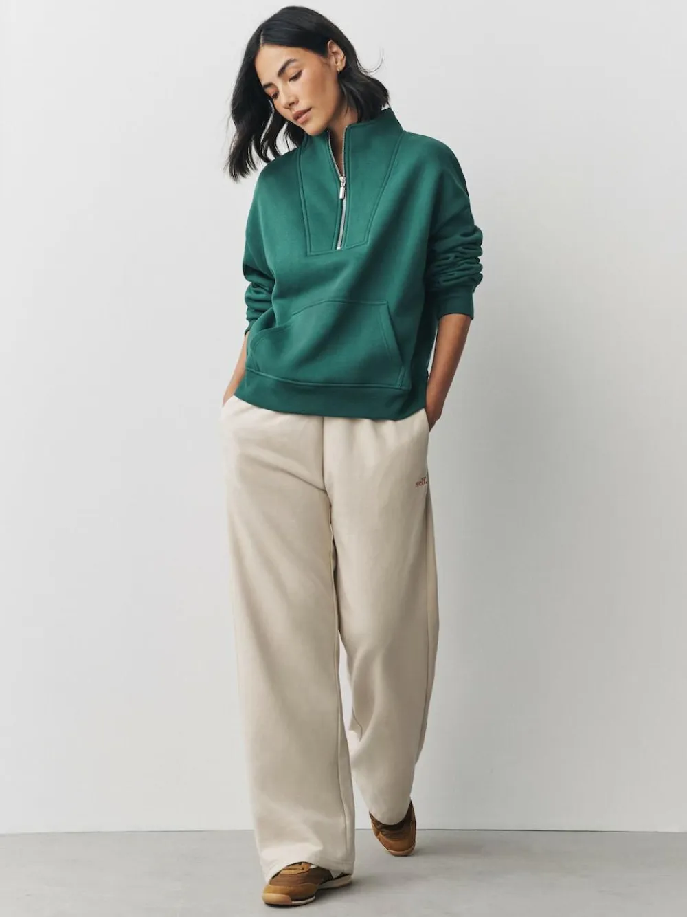 Next Relaxed Fit Heavyweight Cotton Rich Jersey Zip Neck Sweatshirt^Women Nightwear|Hoodies & Sweatshirts