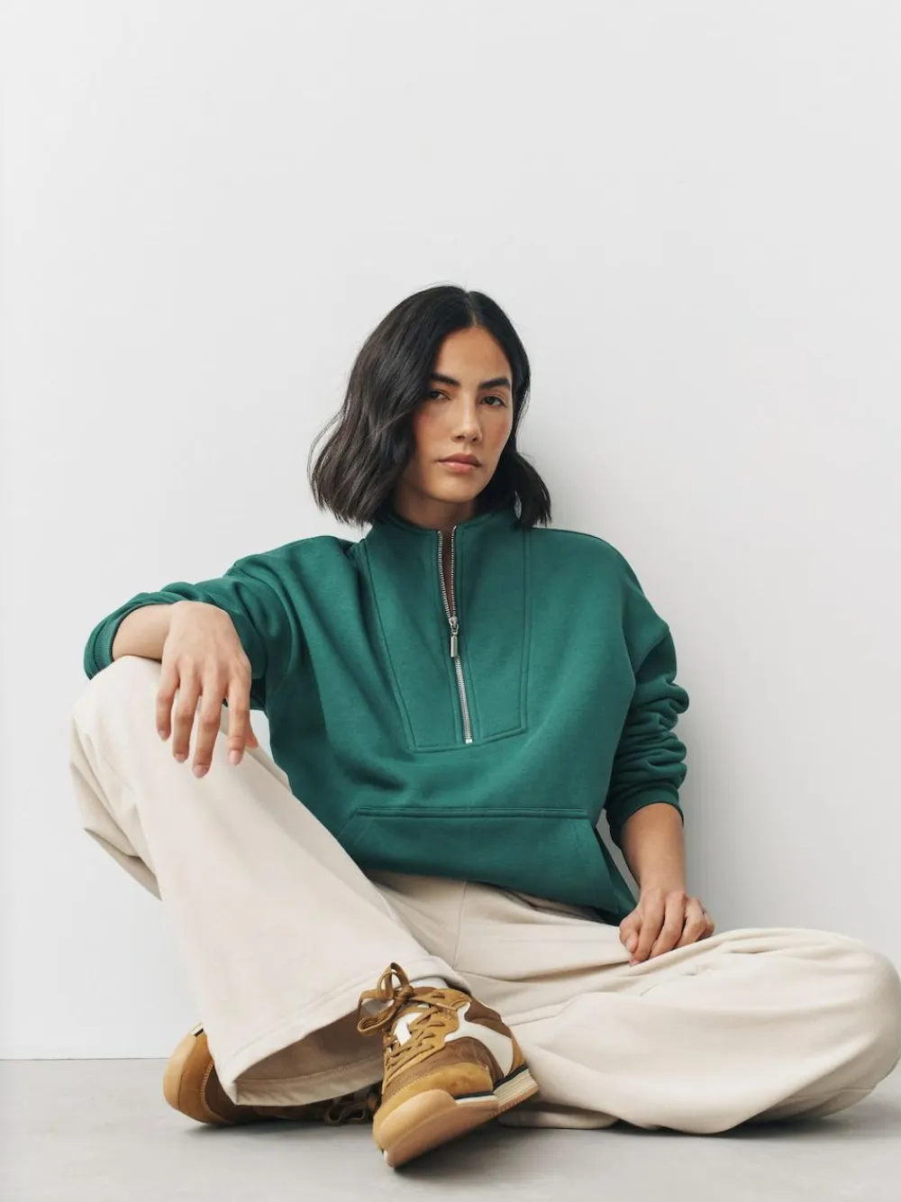 Next Relaxed Fit Heavyweight Cotton Rich Jersey Zip Neck Sweatshirt^Women Nightwear|Hoodies & Sweatshirts