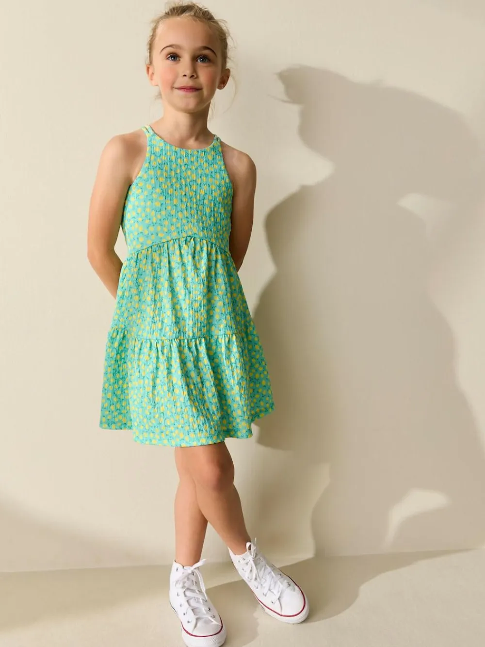 Next Teal Lemon Print Strappy Crinkle Summer Dress (3-16yrs)^ Dresses