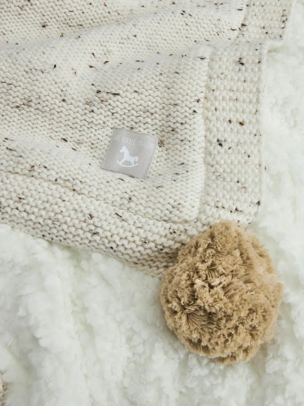 Discount The Little Tailor Pom Pom Plush Lined Baby Blanket