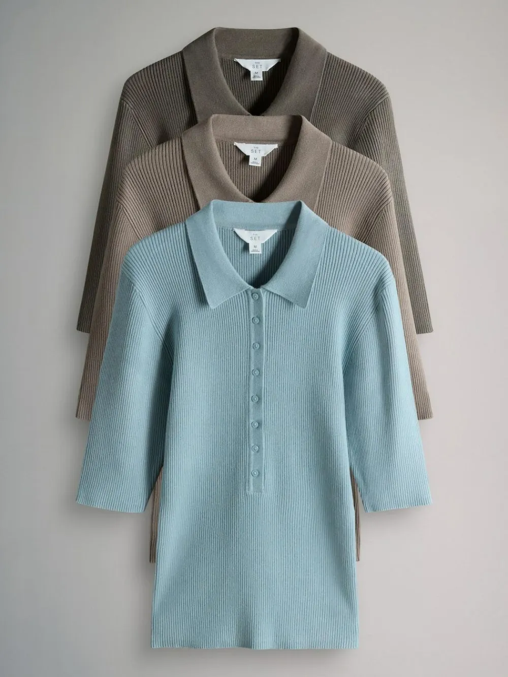 Online The Set 3 Pack Knitted Ribbed Polo Tops Brown/Neutral/Blue