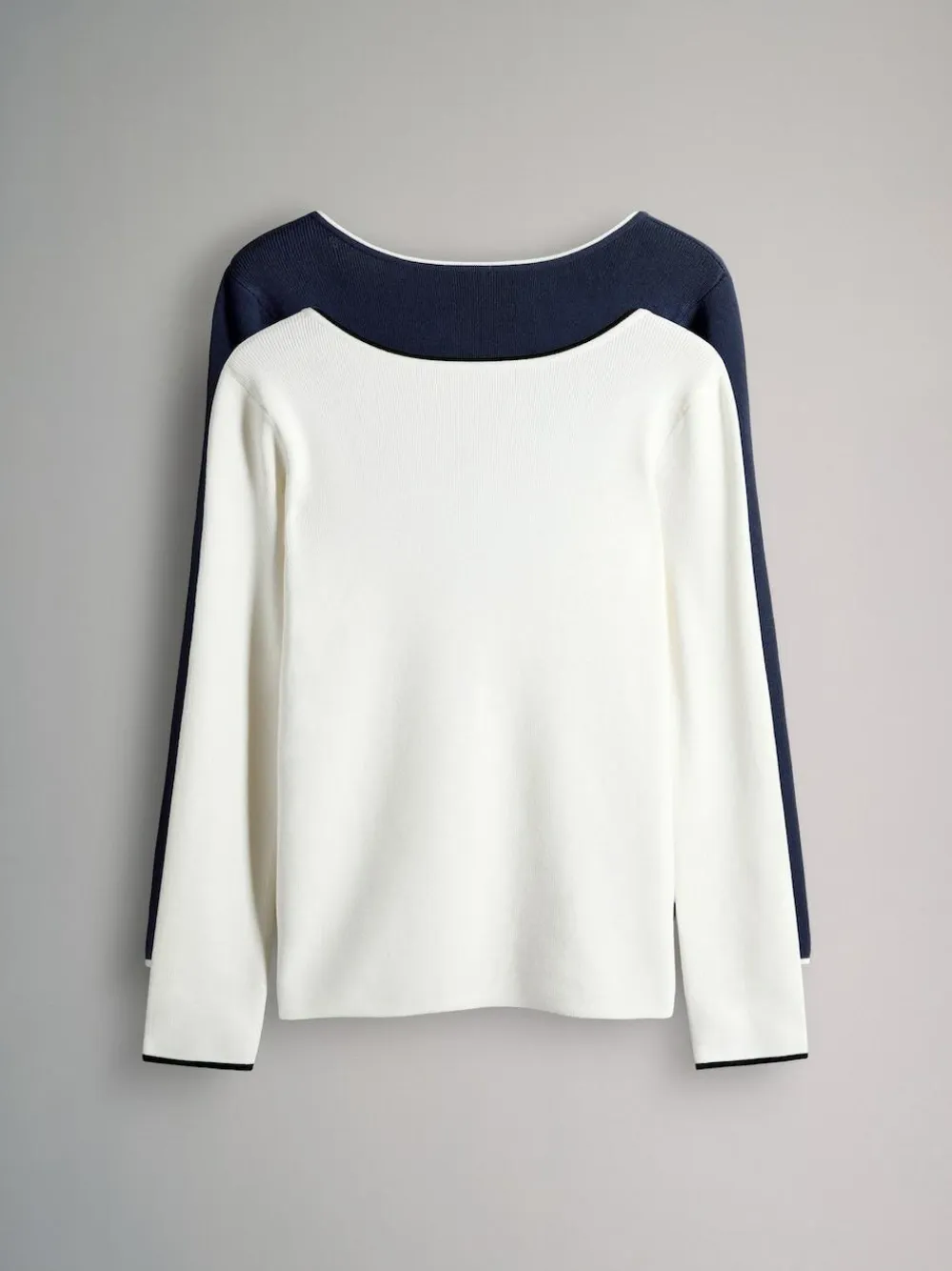 The Set 2 Pack Knitted Tipped Scoop Back Tops Ecru/Navy Blue^Women Nightwear|Knitwear