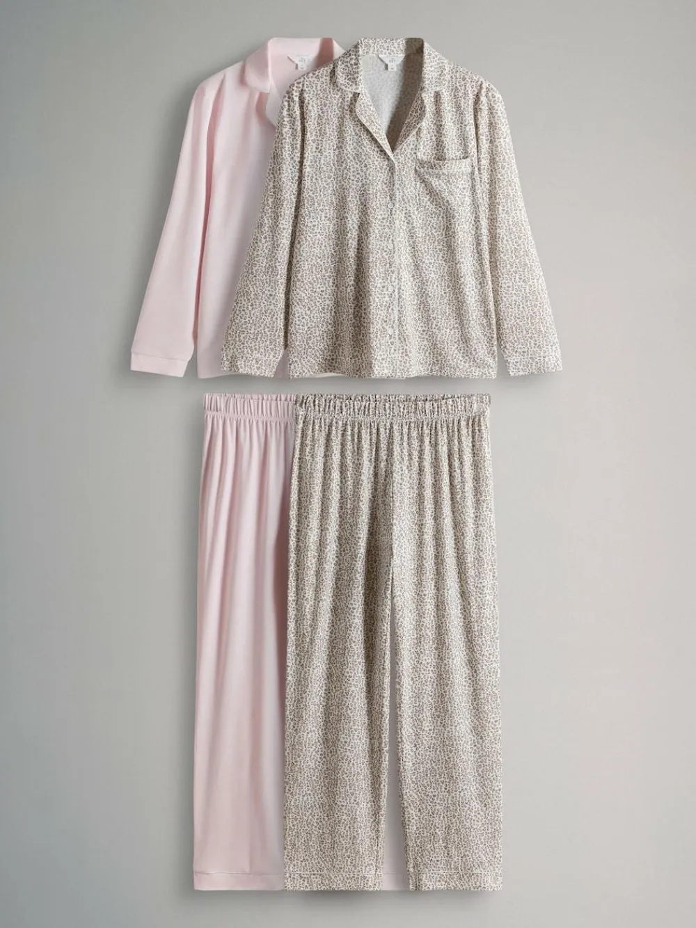 New The Set 2 Pack Polyester Viscose Blend Button Through Long Pyjamas with Piping Animal/Pink