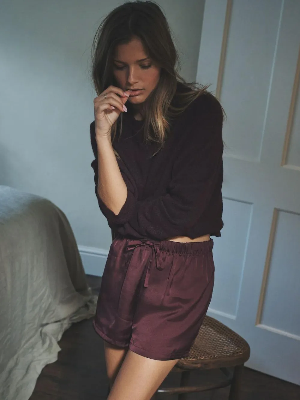The Set 2 Pack Satin Pyjamas Shorts Burgundy/Navy Polka Dot^Women Pyjamas