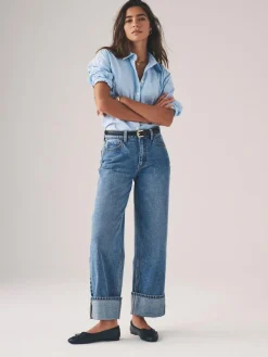 Sale The Set 2 Pack Wide Leg Turn Up Hem Jeans Mid Blue/Dark Blue