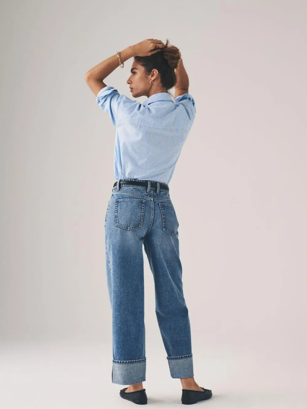 Sale The Set 2 Pack Wide Leg Turn Up Hem Jeans Mid Blue/Dark Blue