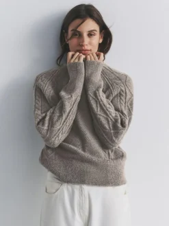 Best The Set Cream/Light Brown Marl 2 Pack Knitted Cable Jumpers With Wool