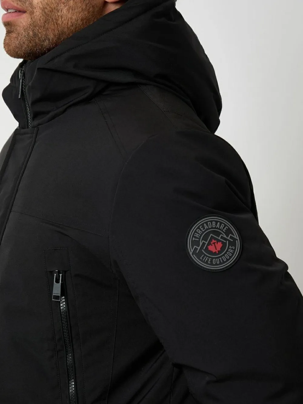 Online Threadbare Black Mock Inner Longline Utility Coat