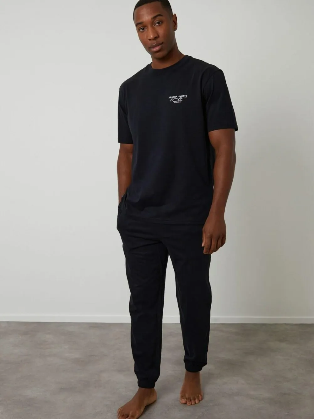 Outlet Threadbare Peached Cotton Graphic Lounge Set Black